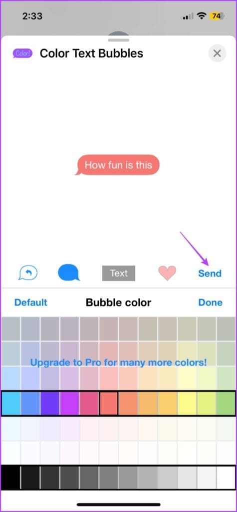 Tap Send to share the custom iMessage bubble