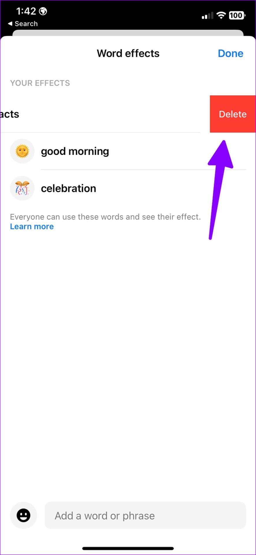 Use special effects for words in Facebook Messenger 4 1