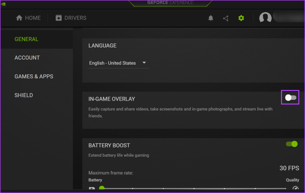 NVIDIA GeForce Experience overlay settings