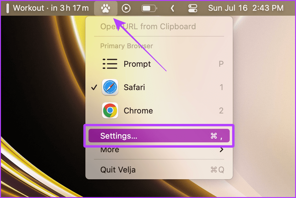 Opening Browser Picker Settings from the Menu Bar