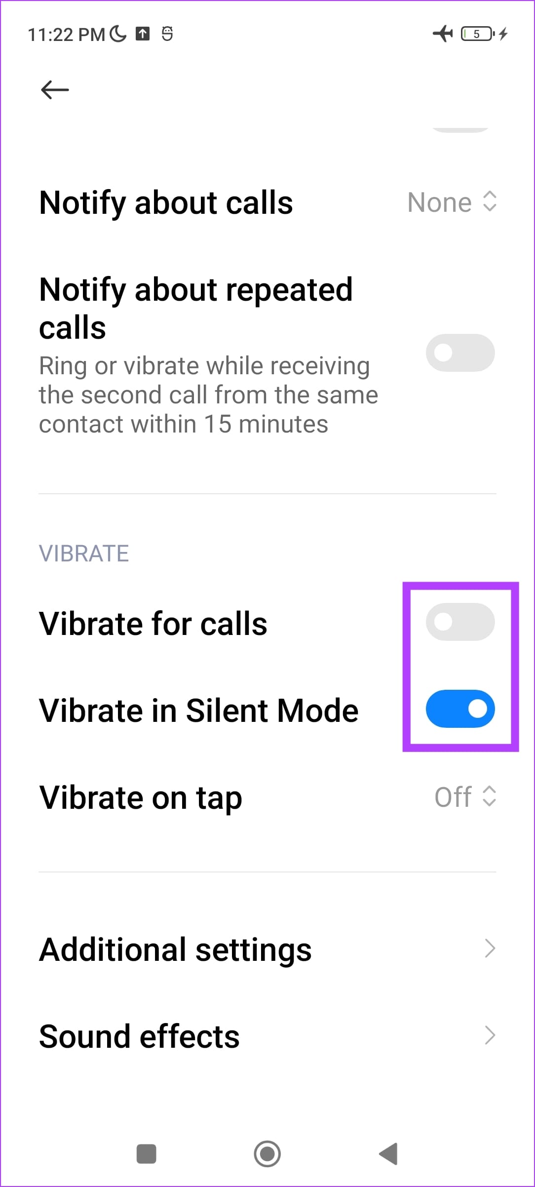 Vibrate for calls