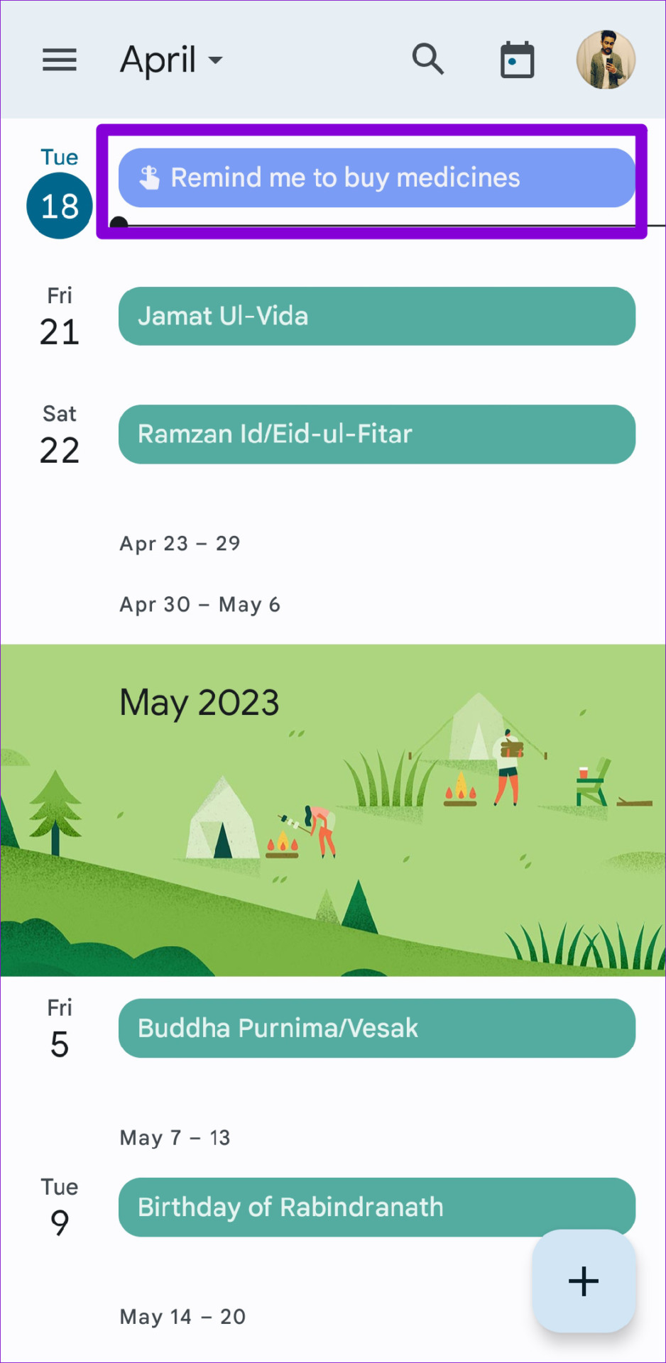 View Reminders in Google Calendar App