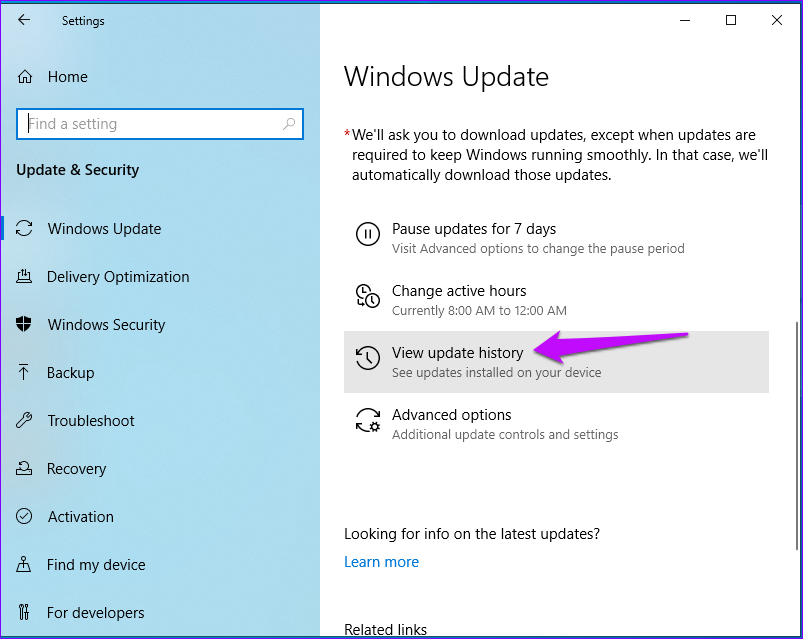 View Update History Windows Updates