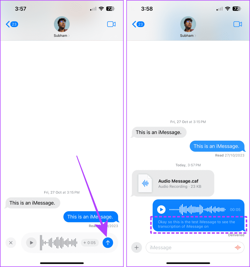 Voice Message and its Transcription in iMessage