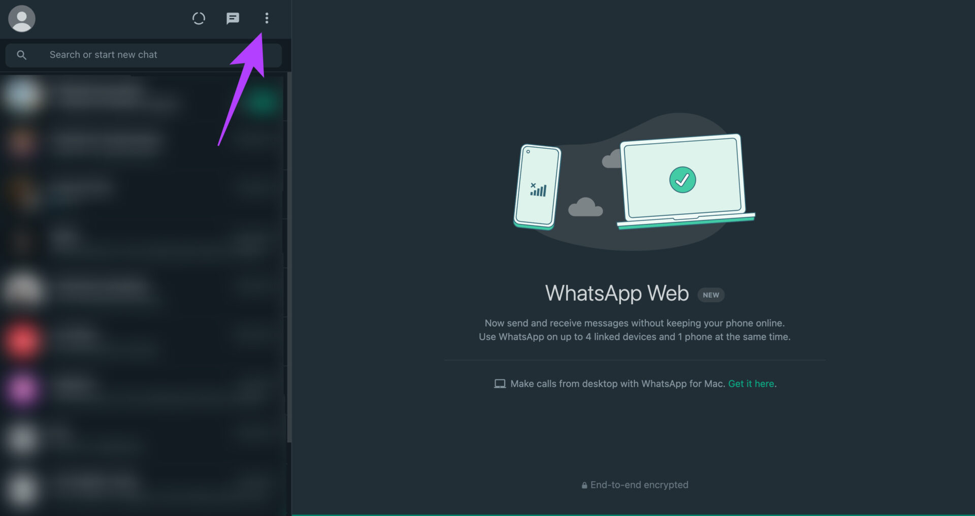 WhatsApp Web three dot menu