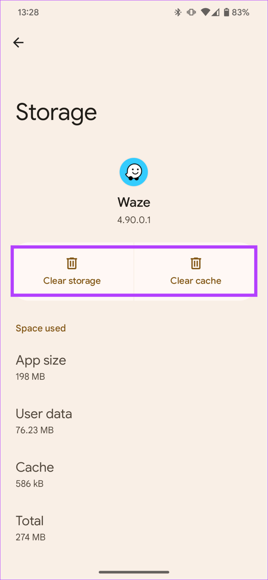 clear cache and storage
