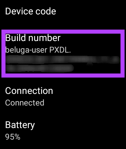 Build number on Wear OS smartwatch