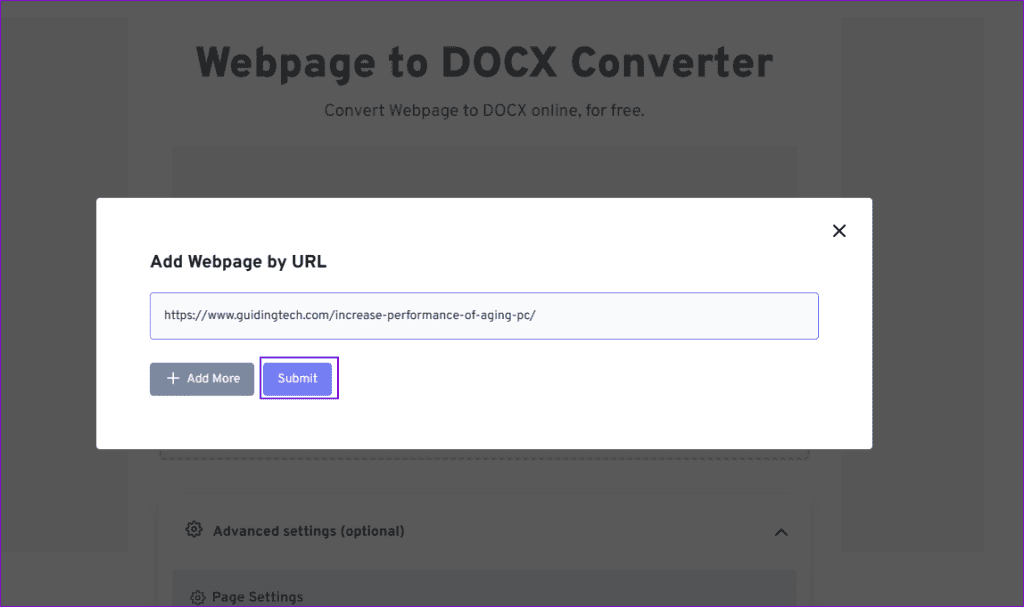 Webpage to Docx URL