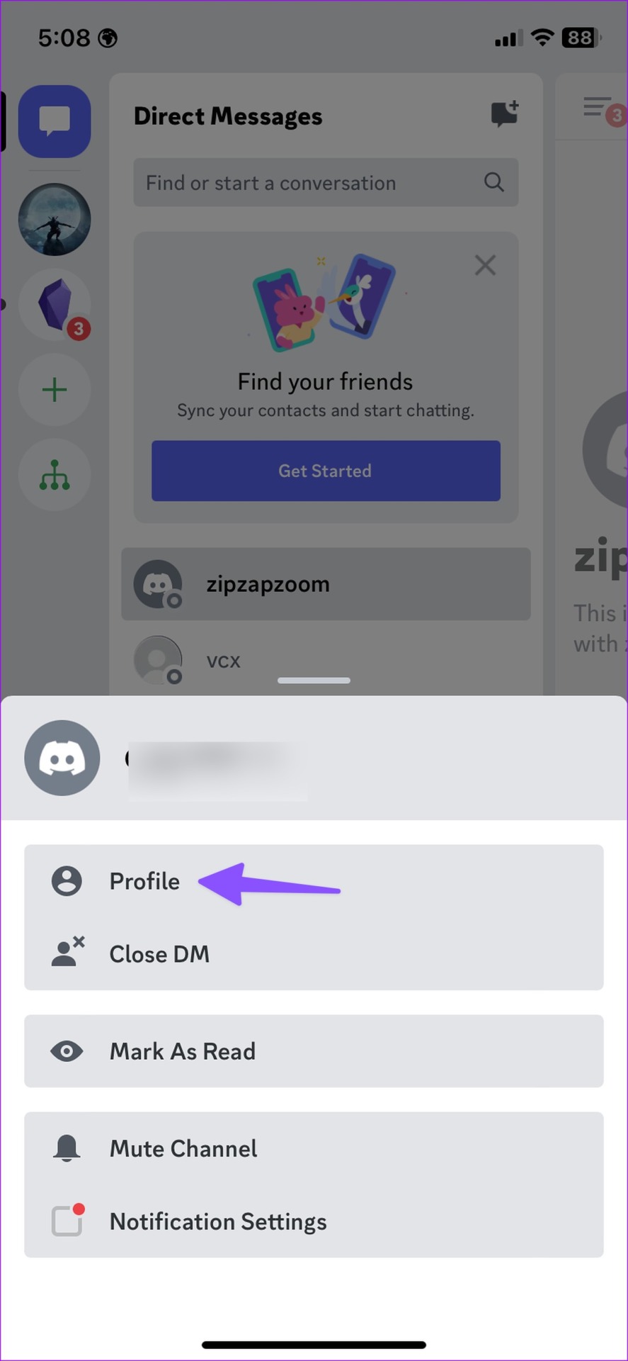 select profile on Discord