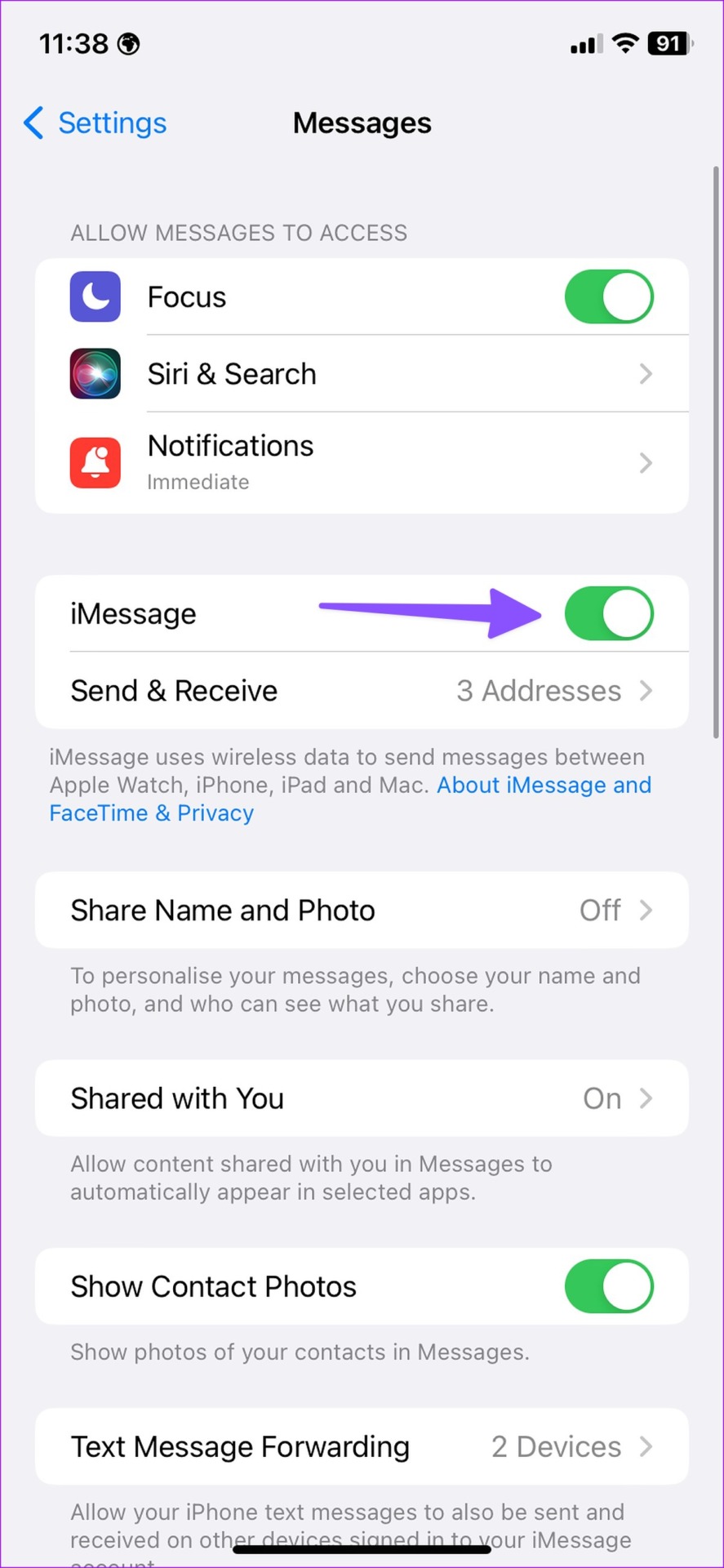 enable iMessages