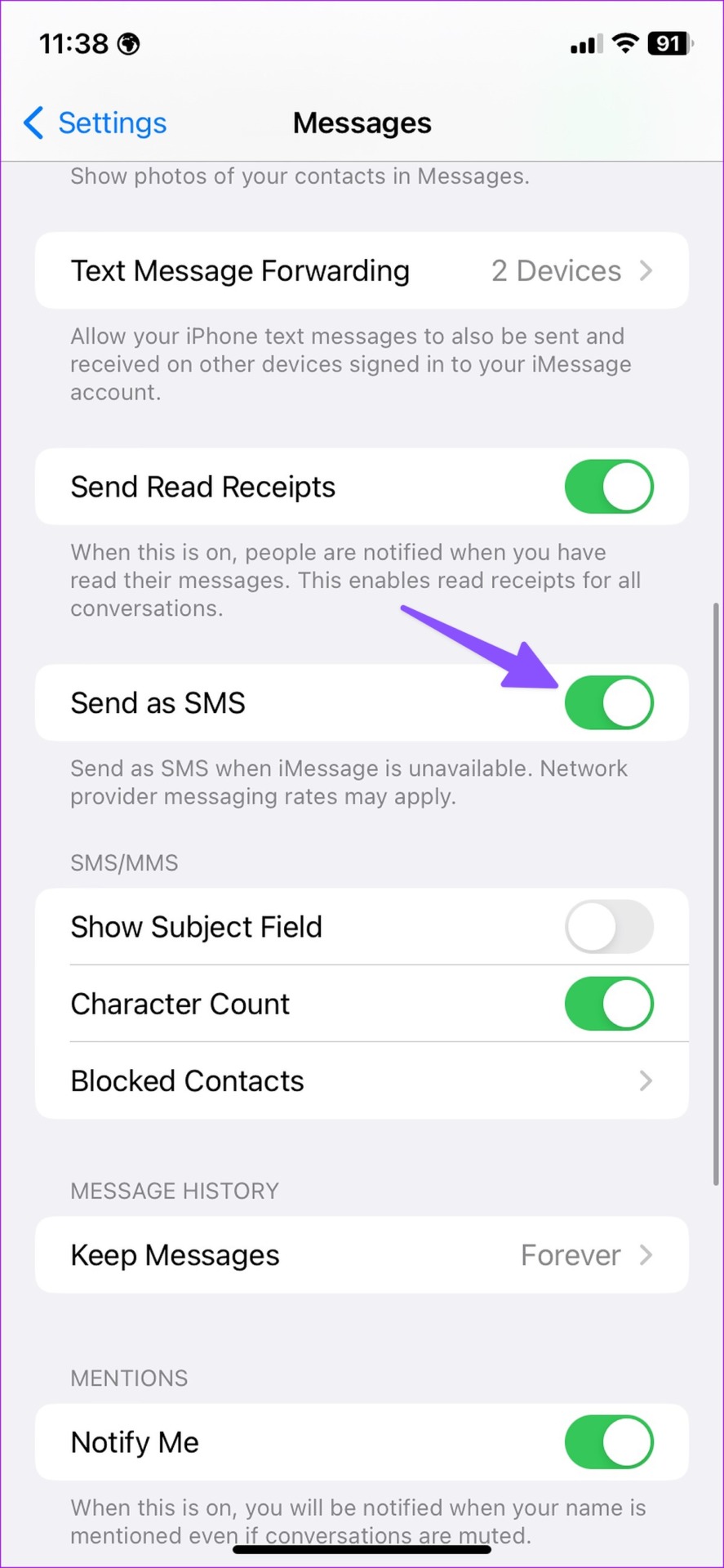 Disable send as SMS