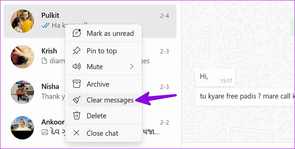 clear messages on whatsapp for desktop