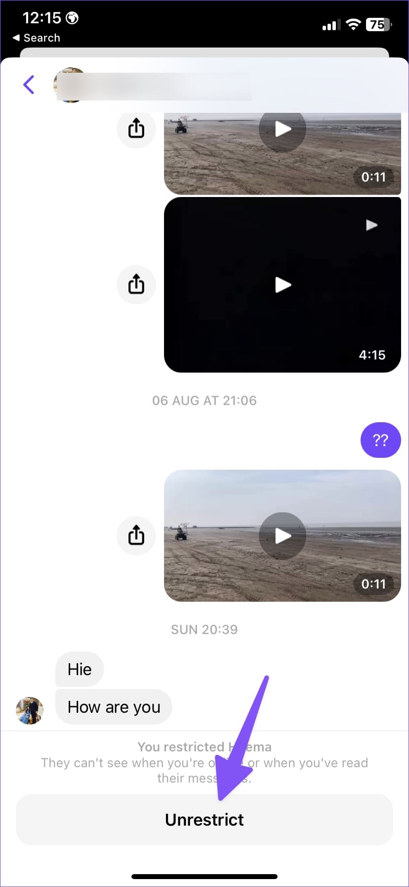 What happens when you restrict someone on messenger 7 1