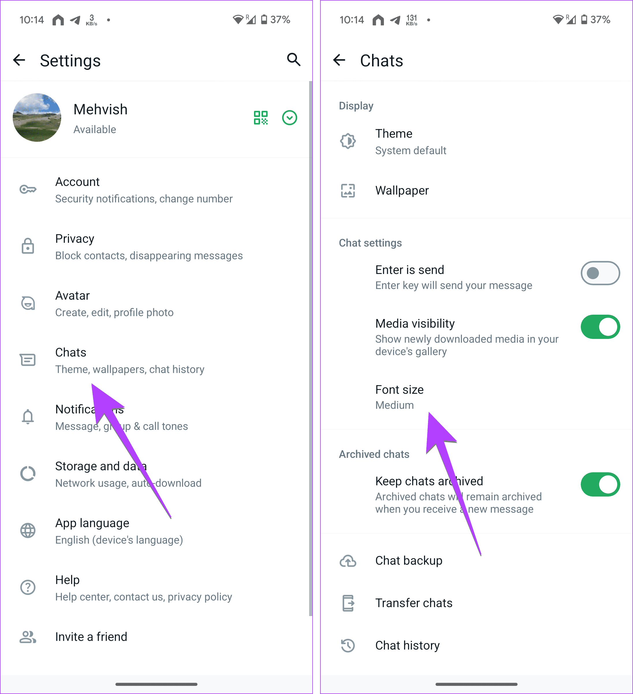 WhatsApp Font Tip change size of text - 13