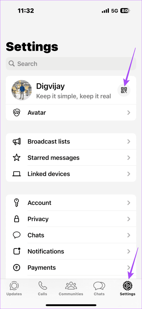 WhatsApp Settings Menu in iPhone 1