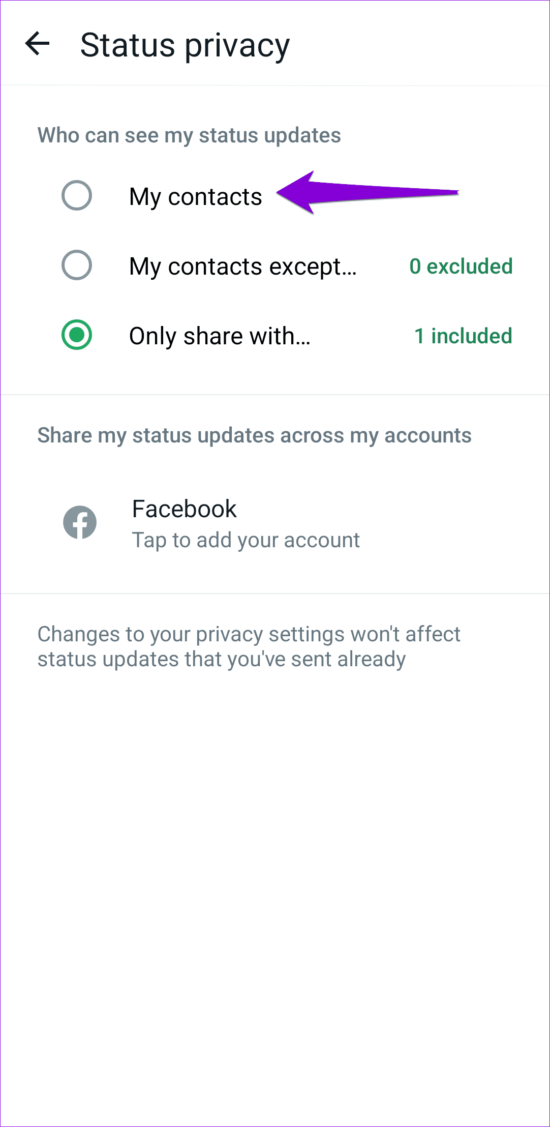 WhatsApp Status Privacy Settings on Phone