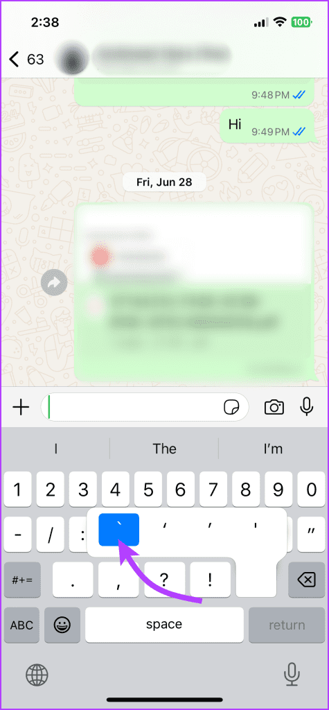Add backtick in WhatsApp