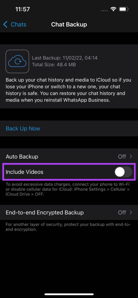 videos backup disable