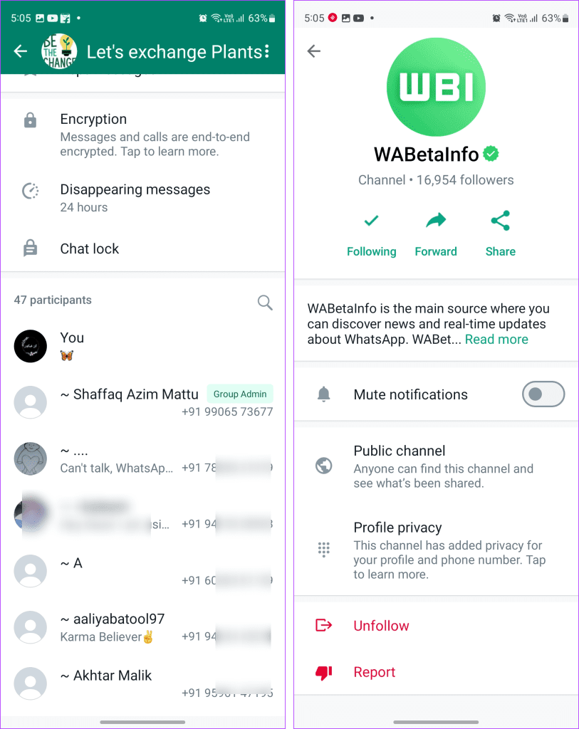 Whatsapp channel vs group privacy