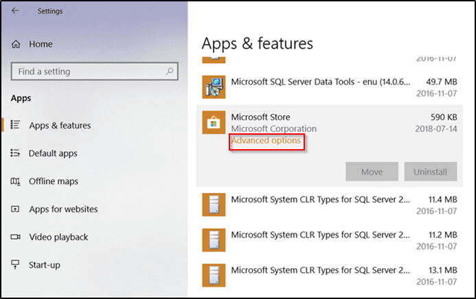 Windows Apps And Features Microsoft Store Advanced Options