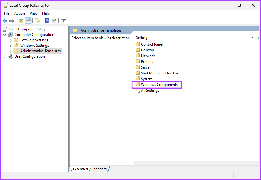 Windows Components option