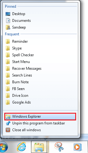 Windows Explorer Jumplist