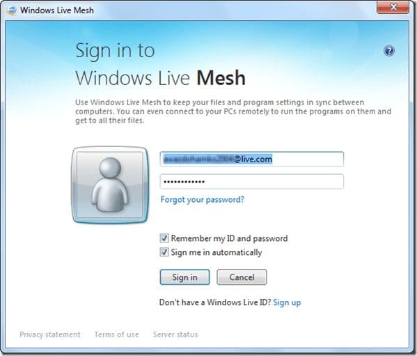 Windows Live Sign In