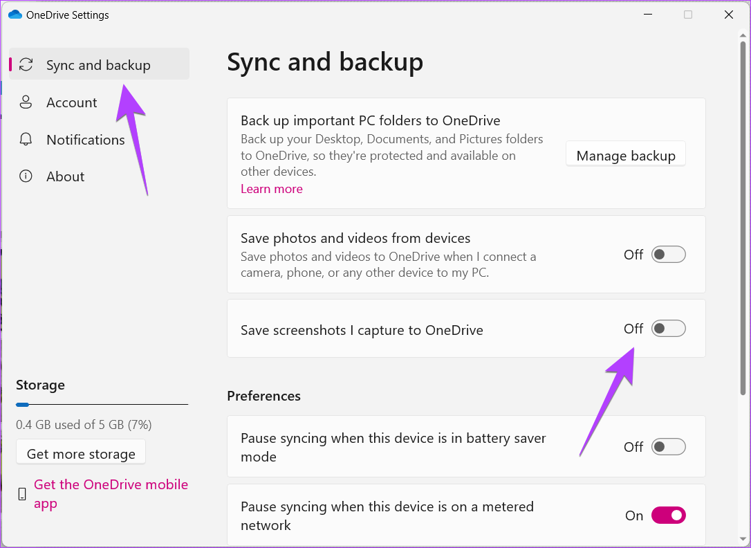 Windows OneDrive Vackup screenshot
