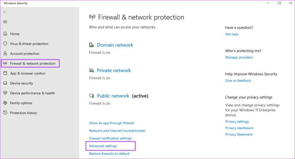 Windows Security Firewall Advanced Settings