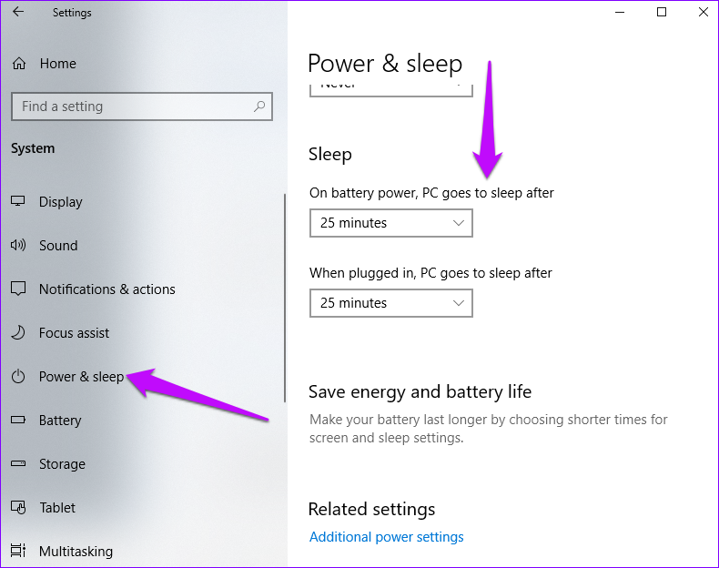 Windows Settings Power and Sleep