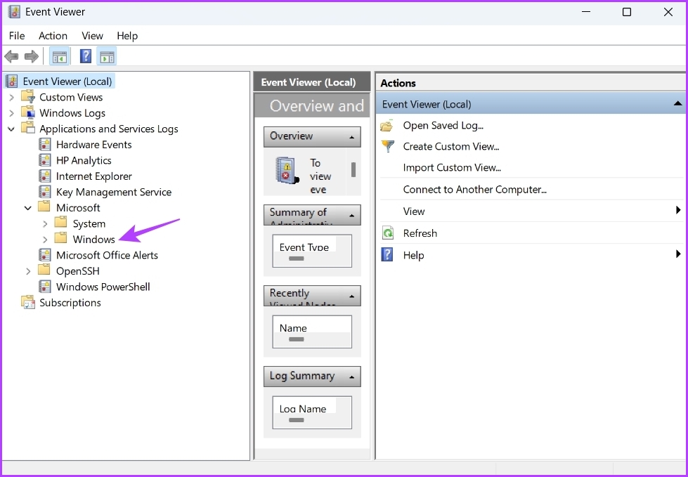 Windows folder in Event Viewer
