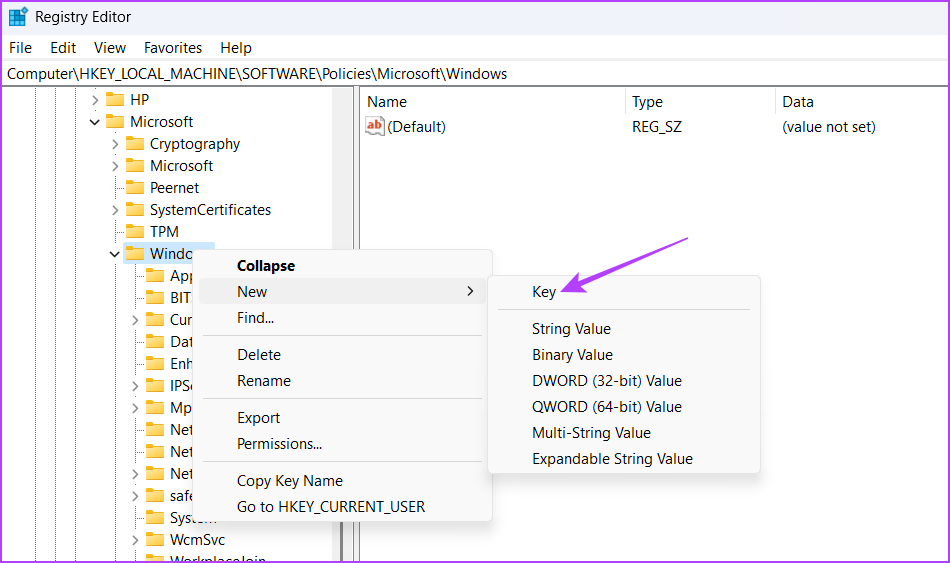 Windows key in the Registry Editor