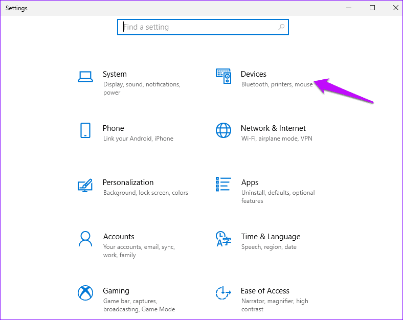 Windows settings select Devices