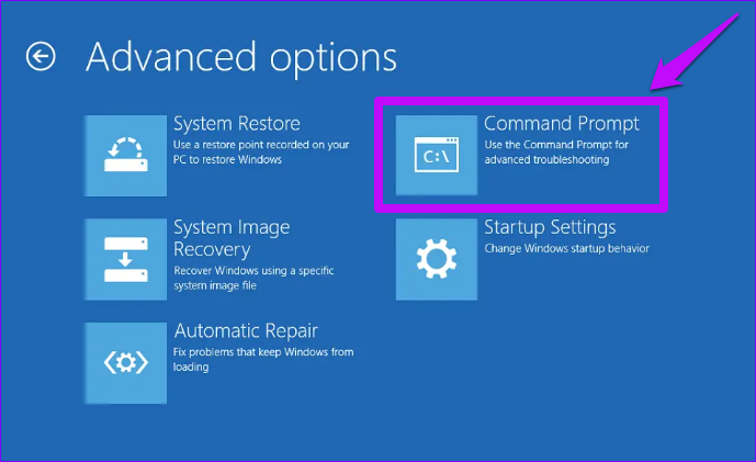 Windows setup advanced options command prompt