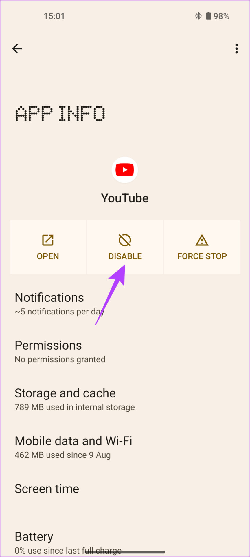 disable YouTube app on Android