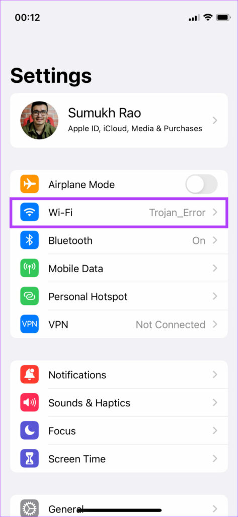 Wi-Fi settings on iOS