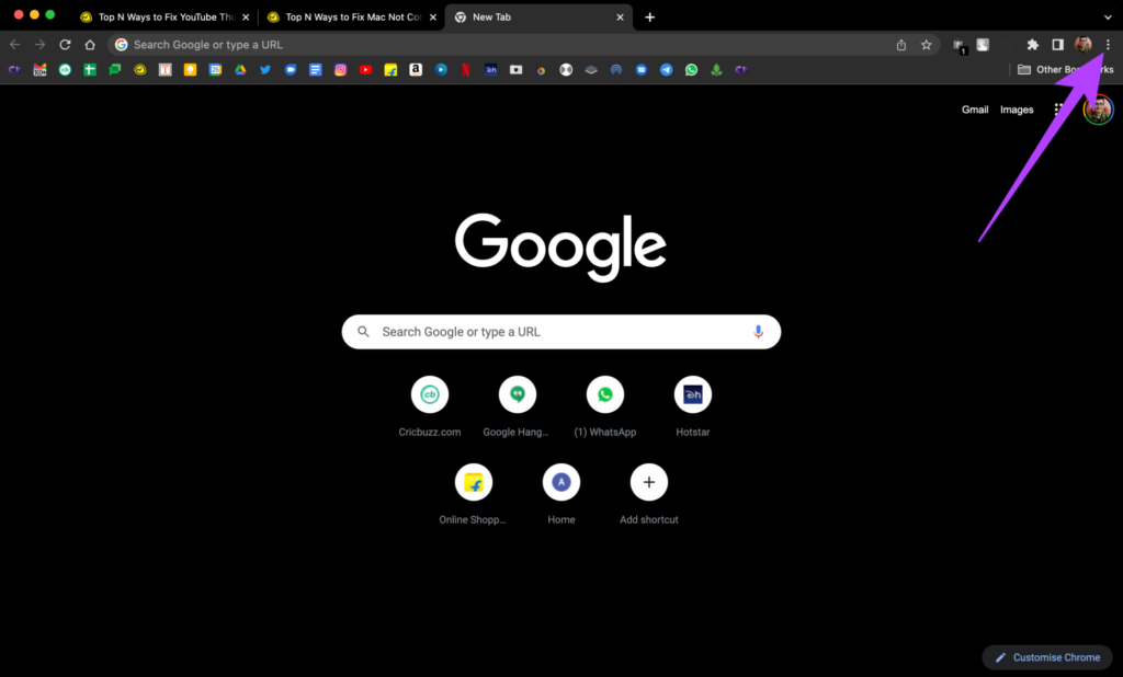 Chrome menu