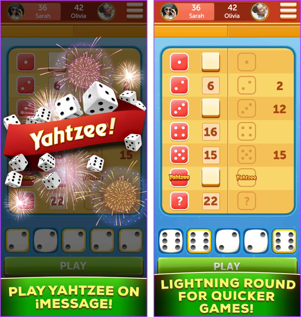 Yahtzee With Buddies Dice Imessage Game for Couples