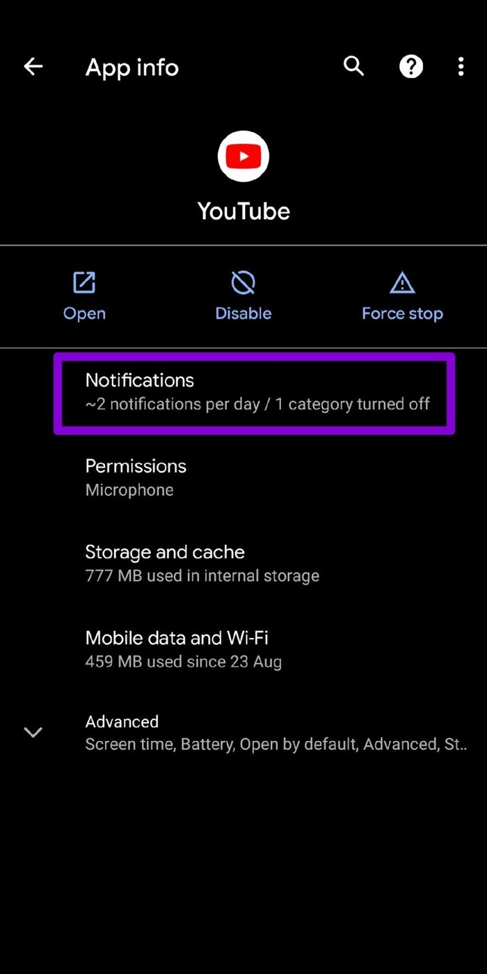 You Tube Notification Settings on Android