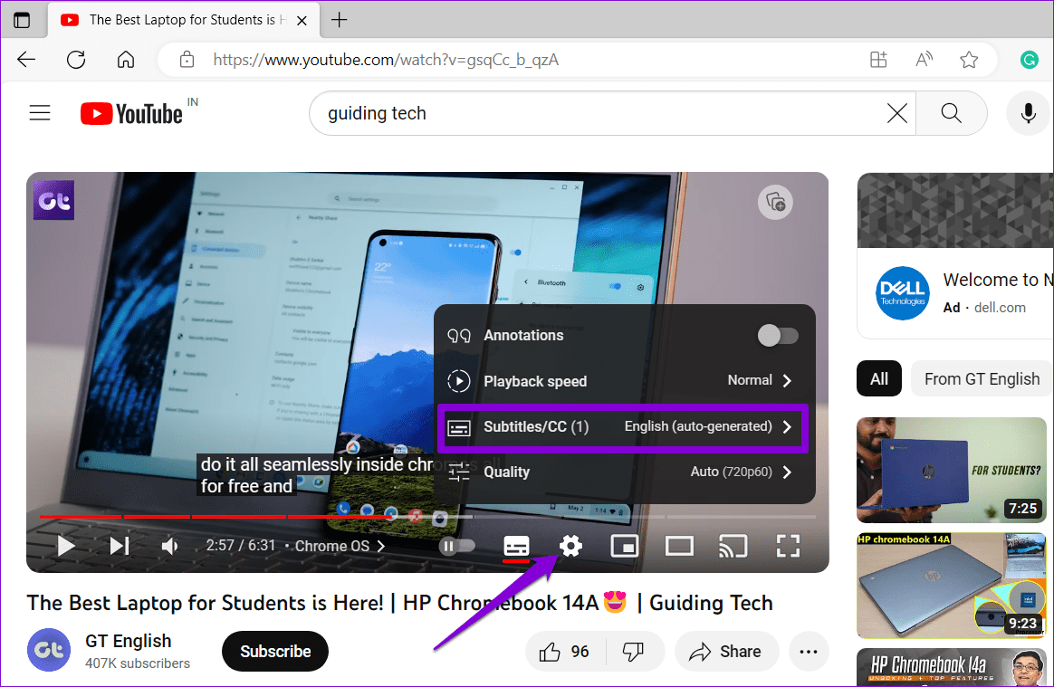 YouTube Subtitles on Desktop
