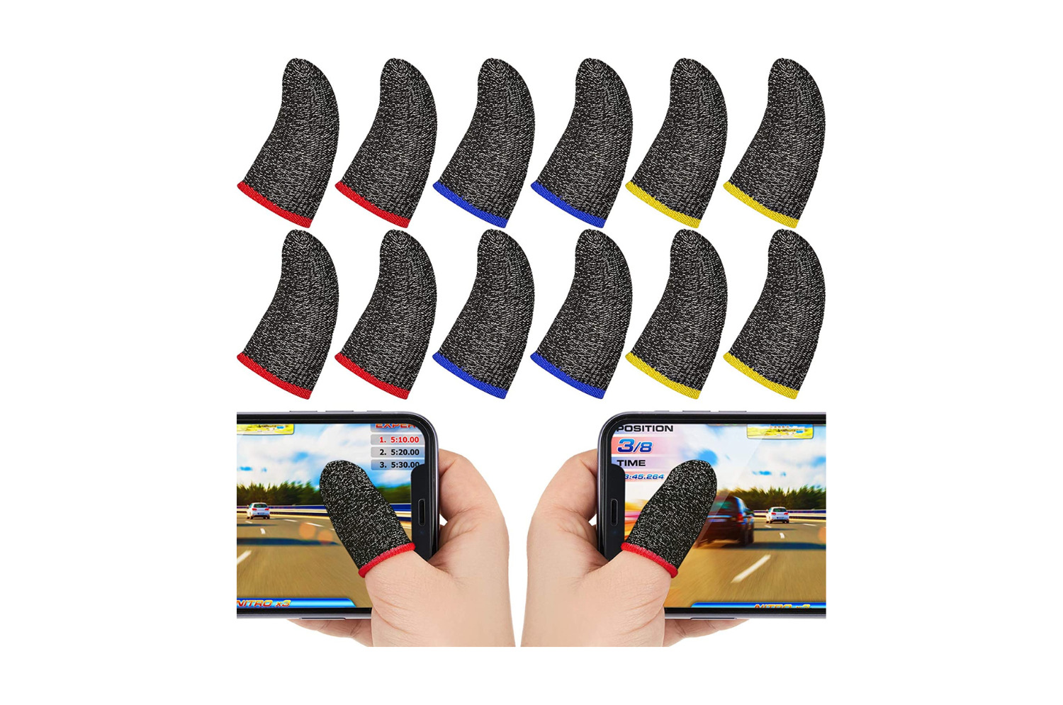 thumbnail image 2 of 4 Pack Mobile Gaming Thumb Sleeves - Conductive Finger Covers For PUBG, COD, CODM 2 of 3
