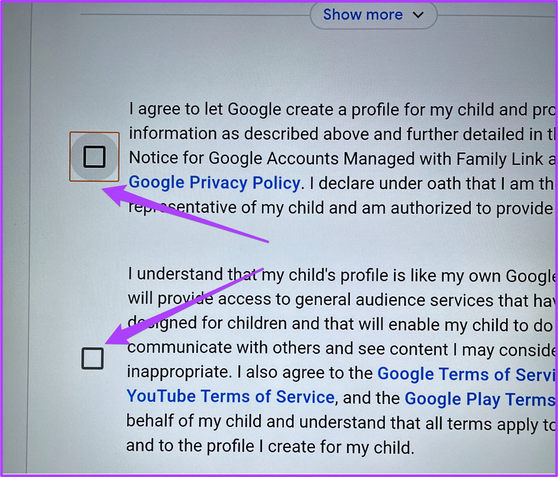accept privacy policy kids mode google tv