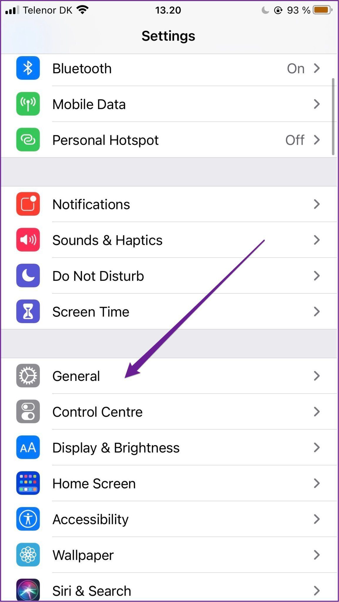 Access general settings iphone
