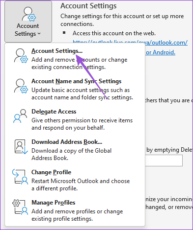 account settings outlook app windows 11