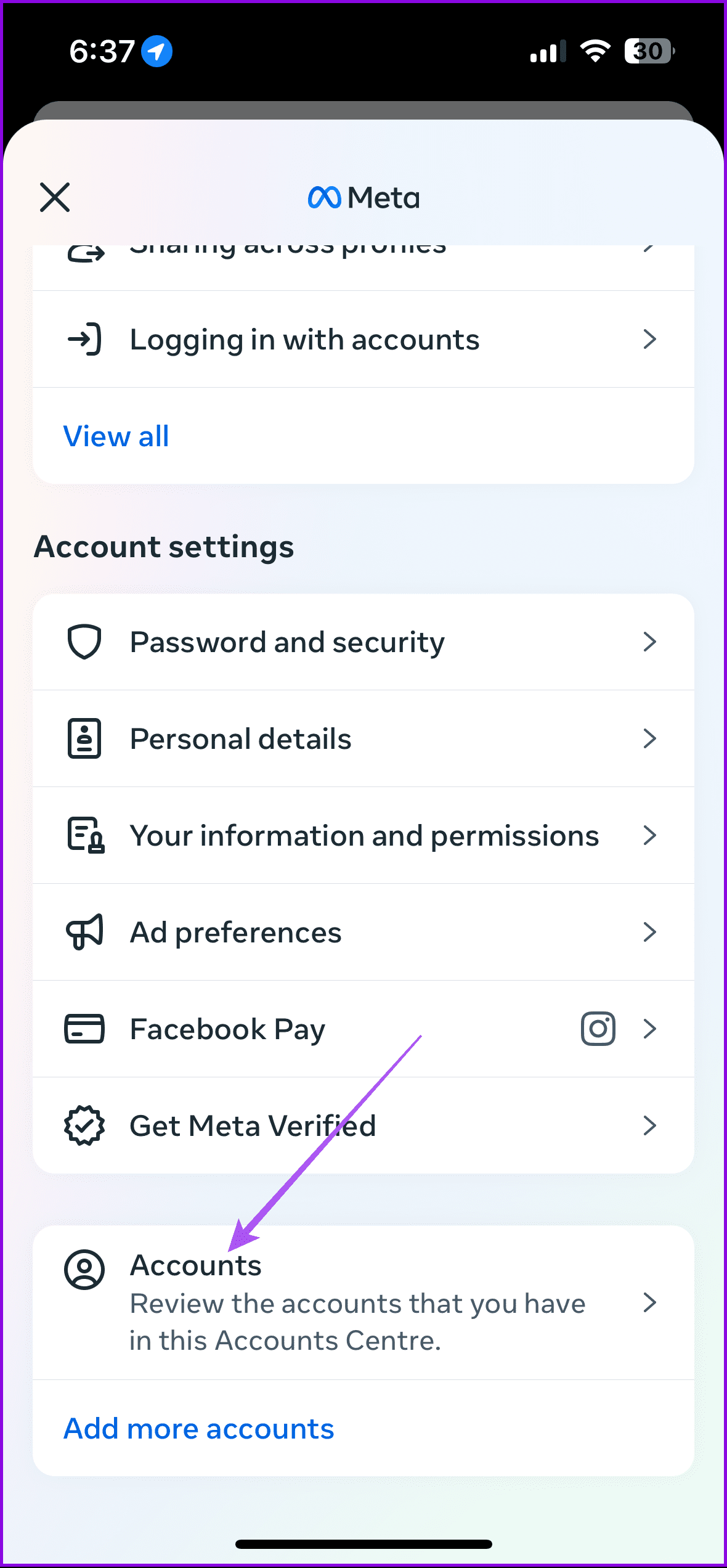 accounts accounts center instagram - 3