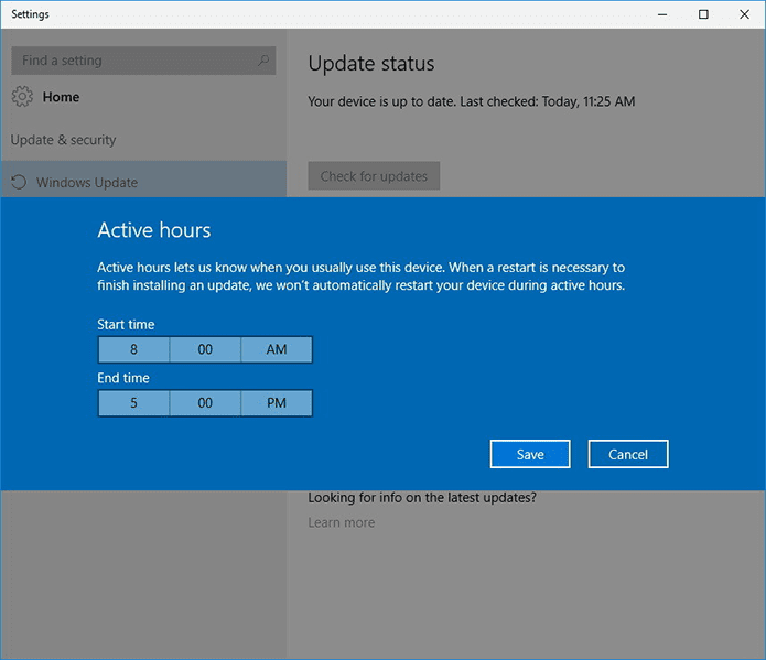 Active Hours Windows10