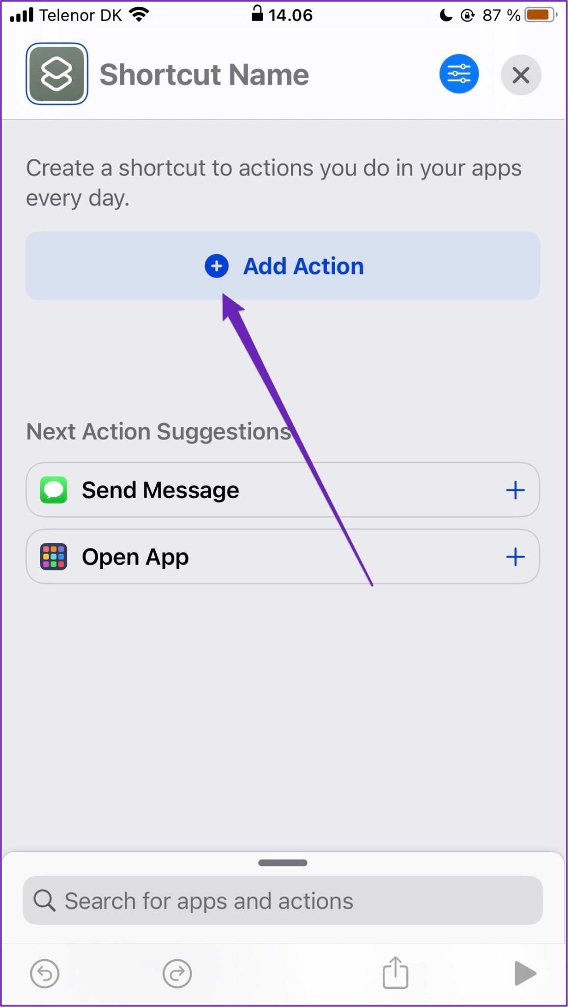 Add action shortcut