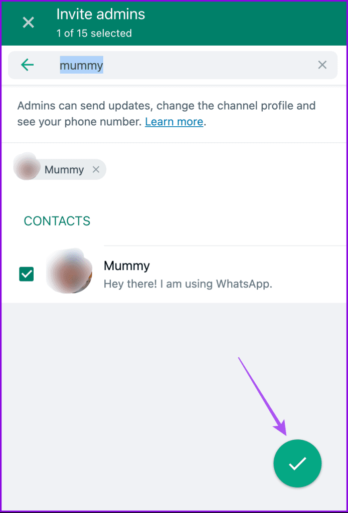 add contact as channel admin whatsapp