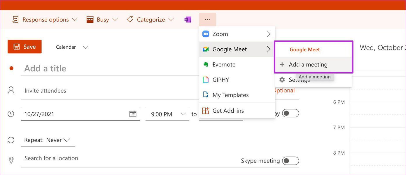 Add google meet to outlook on web