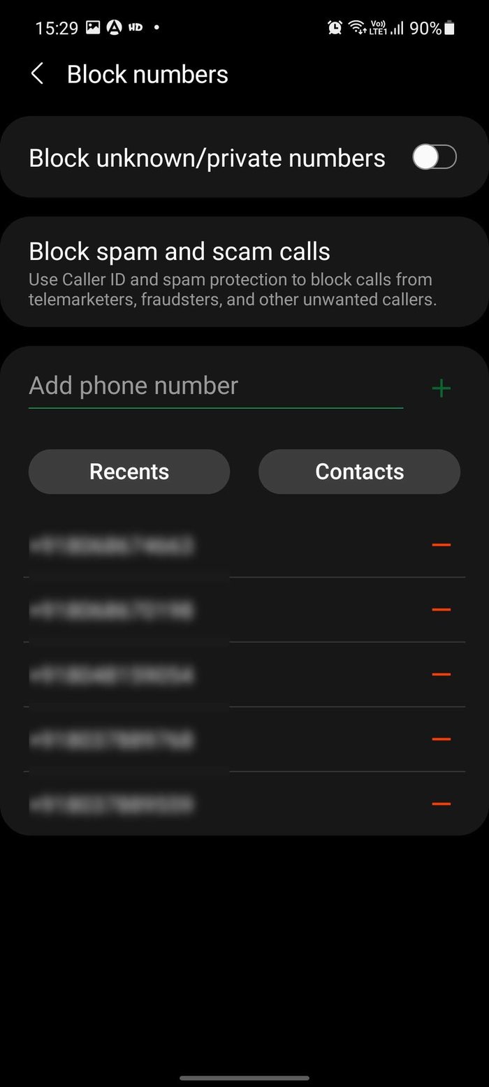 Add numbers to block menu block contacts on Android